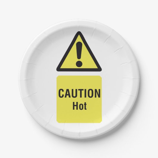 黄はっきりした色の注意ホットサインの安全性 ペーパープレート (正面)