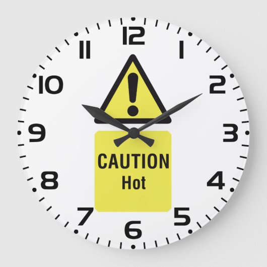 黄はっきりした色の注意ホットサインの安全性 ラージ壁時計 (正面)