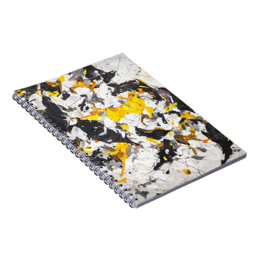 黄はっきりした色白黒抽象芸術動作 ノートブック (右側)