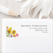 黄はっきりした色・ピンクフローラ差出人住所 ラベル (インサイチュ)