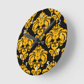 黄はっきりした色・黒ダマスクモダンパーソナライズされた ラウンド壁時計 (傾斜)
