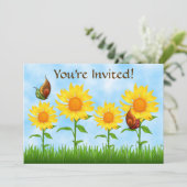 黄ひまわりかわいらし誕生日パーティーへの招待 招待状 (スタンド正面)
