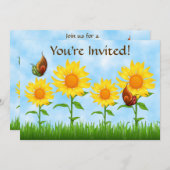 黄ひまわりかわいらし誕生日パーティーへの招待 招待状 (正面/裏面)