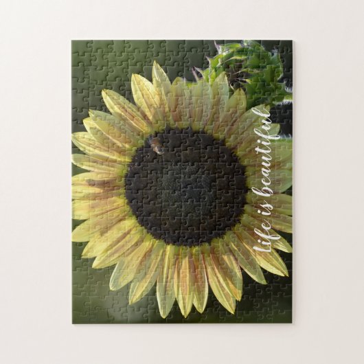 黄ひまわりと蜂の感動的引用文 ジグソーパズル (縦)