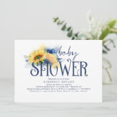 黄ひまわりの海エレガント軍青のベビーシャワー 招待状 (スタンド正面)