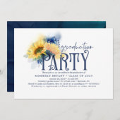 黄ひまわりの海エレガント軍青の卒業 招待状 (正面/裏面)