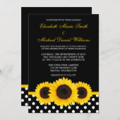 黄ひまわりの黒と白の水玉模様結婚ズ 招待状 (正面/裏面)