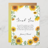 黄ひまわりエレガント晴れ赤ちゃんシャワー サンキューカード (正面/裏面)