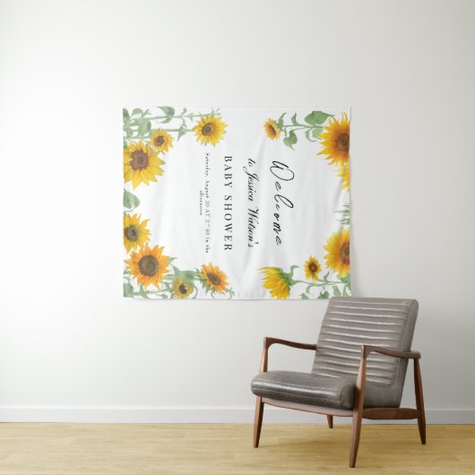 黄ひまわりエレガント晴れ赤ちゃんシャワー タペストリー (インサイチュ(横))
