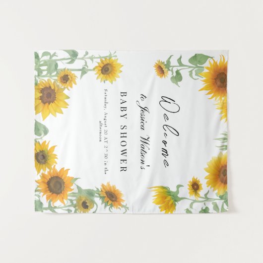 黄ひまわりエレガント晴れ赤ちゃんシャワー タペストリー (正面(横))