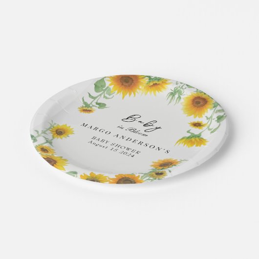 黄ひまわりエレガント晴れ赤ちゃんシャワー ペーパープレート (アングル)