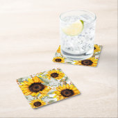 黄ひまわりフローラ素朴秋フラワー スクエアペーパーコースター (インサイチュ)