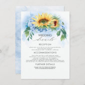黄ひまわり及び埃の多い結婚ブルー詳細 エンクロージャーカード (正面/裏面)