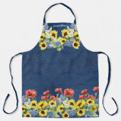 黄ひまわり水彩赤ポピーネービーブルー エプロン (正面)