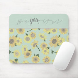 黄ひまわり青が花柄に マウスパッド