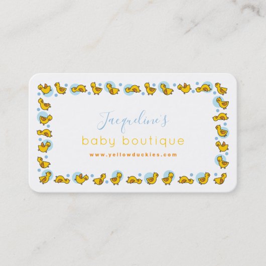 黄よくはしゃぐ色ダッキー(アヒルちゃん)&ブルードットビジネスカード 名刺 (正面)