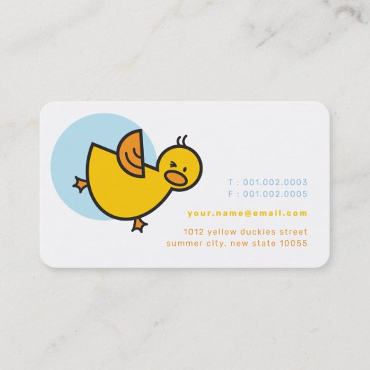 黄よくはしゃぐ色ダッキー（アヒルちゃん）&ブルードットビジネスカード 名刺 (裏面)