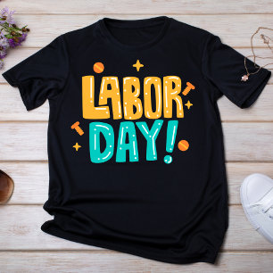 黄よくはしゃぐ色・ティール(緑がかった色)労働日 Tシャツ