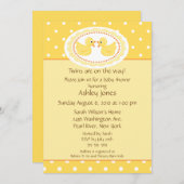 黄アヒル双子のベビーシャワー 招待状 (正面/裏面)