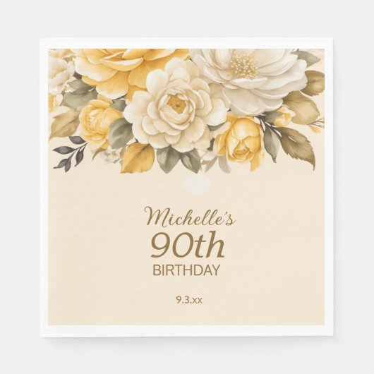 黄エレガントアイボリークリームフローラサプライズ90th スタンダードランチョンナプキン (正面)