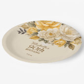黄エレガントアイボリークリームフローラサプライズ90th ペーパープレート (アングル)