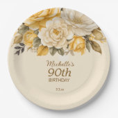 黄エレガントアイボリークリームフローラサプライズ90th ペーパープレート (正面)