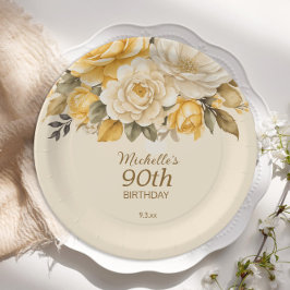 黄エレガントアイボリークリームフローラサプライズ90th ペーパープレート