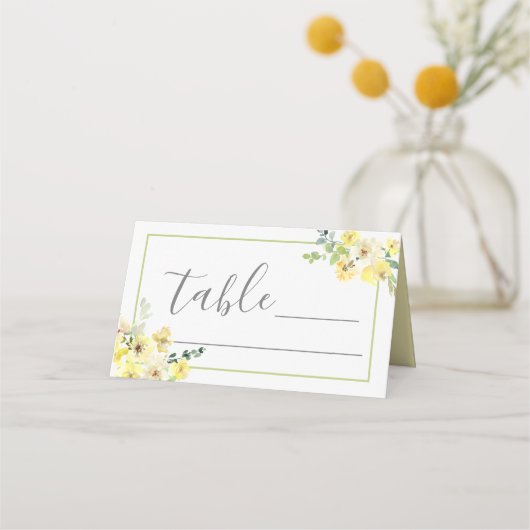 黄エレガントフローラセージ緑の夏結婚の夏 プレイスカード (正面)