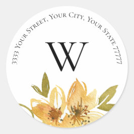 黄エレガントフローラモノグラム差出人住所 ラウンドシール