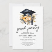 黄エレガントフローラ写真卒業パーティー 招待状 (正面)