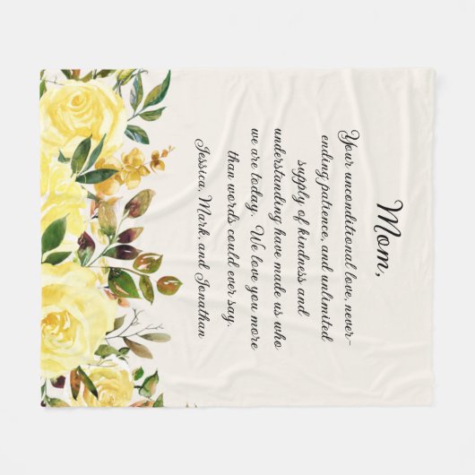 黄エレガントフローラ母ママ愛する フリースブランケット (正面(横))