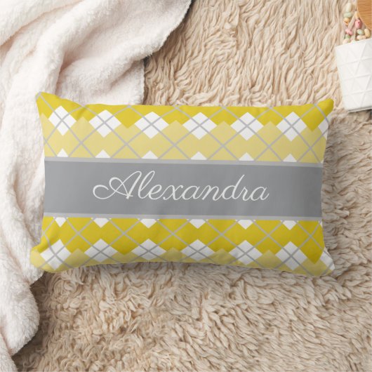 黄エレガントモダン色と灰色のパターン ランバークッション (ブランケット)