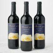 黄エレガントローズブルーフローラ結婚ズサンキュー ワインラベル (ボトル)