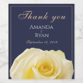 黄エレガントローズブルーフローラ結婚ズサンキュー ワインラベル (シングルラベル)