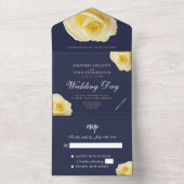 黄エレガントローズミッドナイトブルーフローラ結婚ズ オールインワン招待状 (内側)