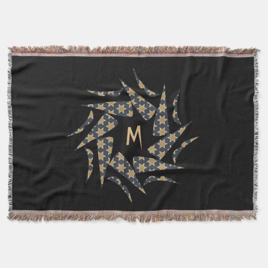 黄エレガント星三角形パターンモノグラム スローブランケット (正面)