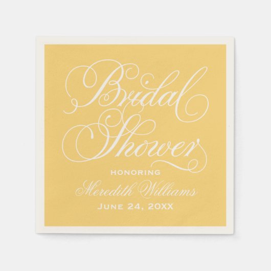 黄エレガント書道結婚ブライダルシャワー スタンダードカクテルナプキン (正面)