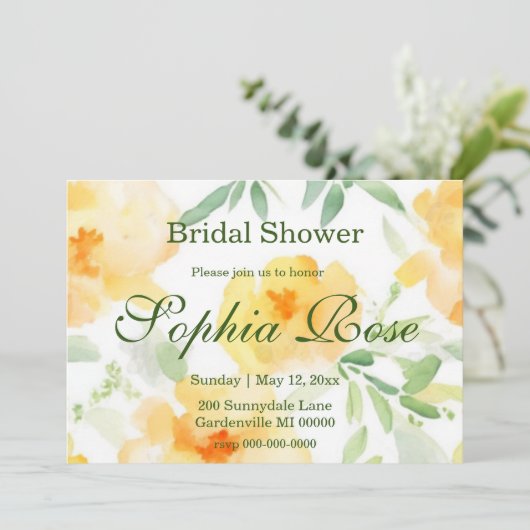 黄エレガント橙色の水色ブライダルシャワー 招待状 (スタンド正面)