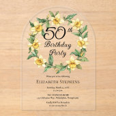 黄エレガント水仙フローラ50誕生日 アクリル招待状 (正面)