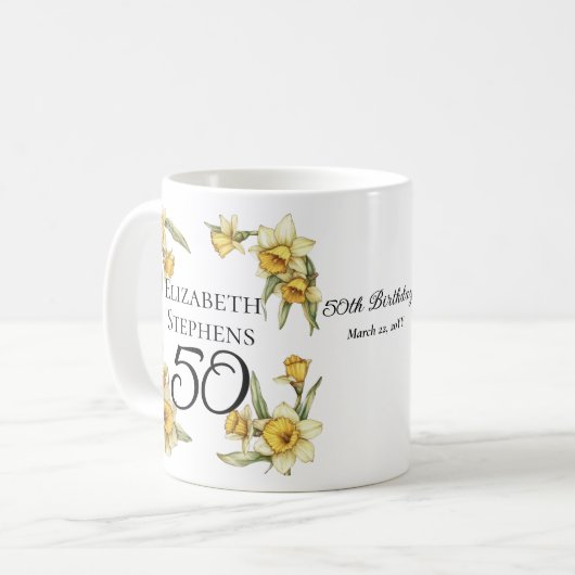 黄エレガント水仙フローラ50誕生日 コーヒーマグカップ (正面左)
