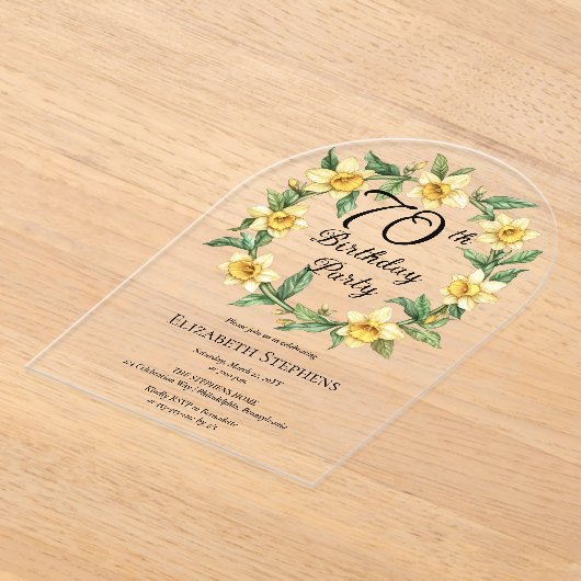 黄エレガント水仙フローラ70誕生日 アクリル招待状 (レイダウン)