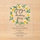 黄エレガント水仙フローラ70誕生日 アクリル招待状 (正面)