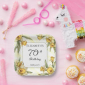 黄エレガント水仙フローラ70誕生日 ペーパープレート (パーティー)