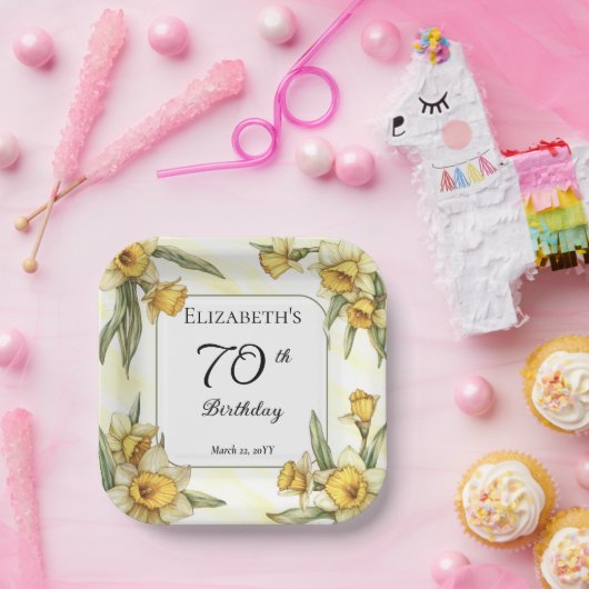 黄エレガント水仙フローラ70誕生日 ペーパープレート (パーティー)