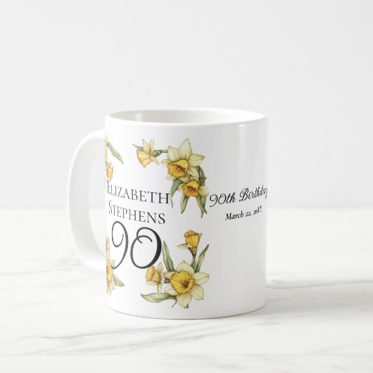 黄エレガント水仙フローラ90誕生日 コーヒーマグカップ (正面左)