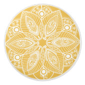 黄エレガント白フローラレースデザイン セラミックノブ (正面)