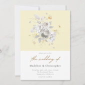 黄エレガント白フローラ結婚ズ 招待状 (正面)