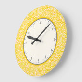 黄エレガント白ヴィンテージペイズリーパターン ラージ壁時計 (傾斜)