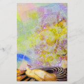 黄エレガント紫のきらめく孔雀 便箋 (正面)
