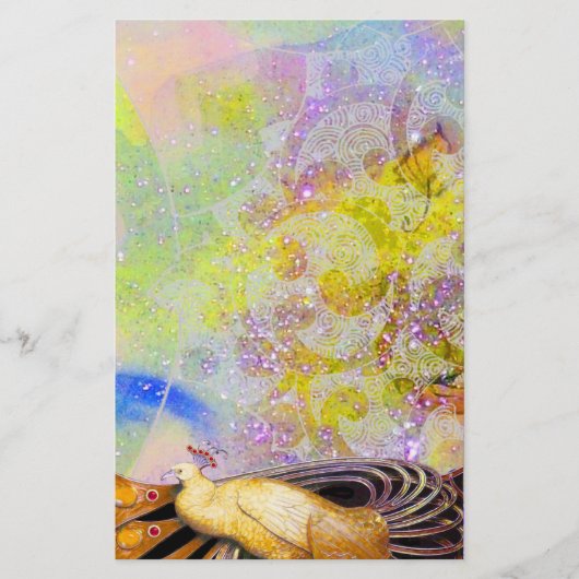 黄エレガント紫のきらめく孔雀 便箋 (正面)